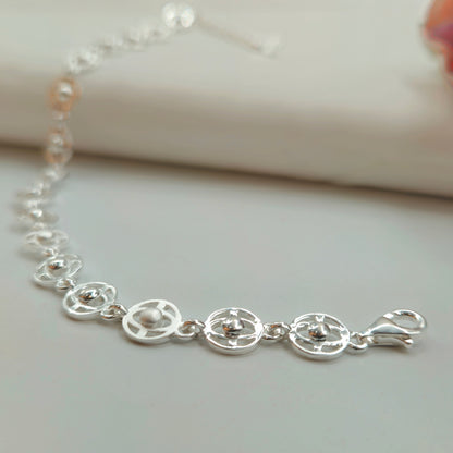 925 Sterling Silver Geometric Round Link Bracelet for Women | Daily Wear Gift