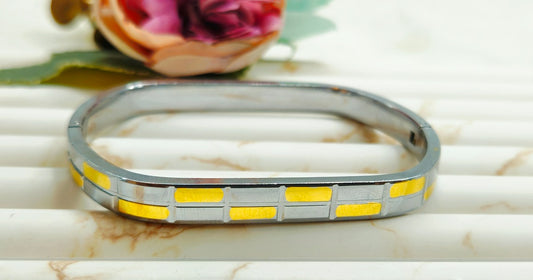 Silver & Gold Grid Square Bangle