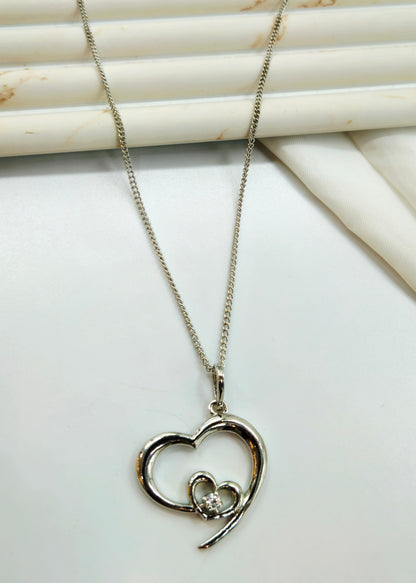 Silver "Heart Within a Heart" Solitaire Pendant