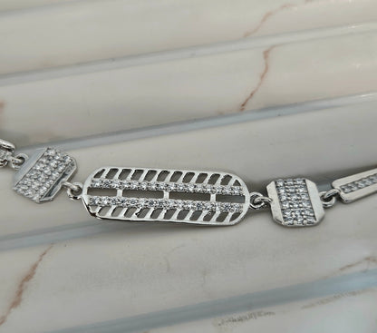 925 Sterling Silver Lattice Bar Bracelet for Women | CZ Accent