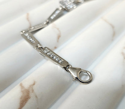 925 Sterling Silver Lattice Bar Bracelet for Women | CZ Accent