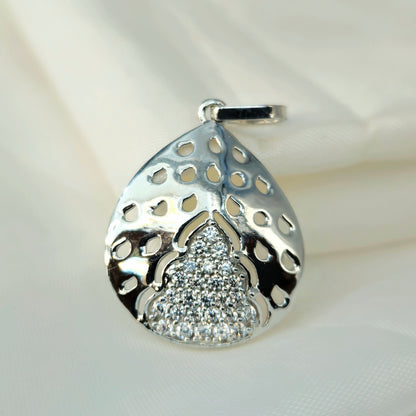 Silver Mixed-Finish Teardrop Pendant Set