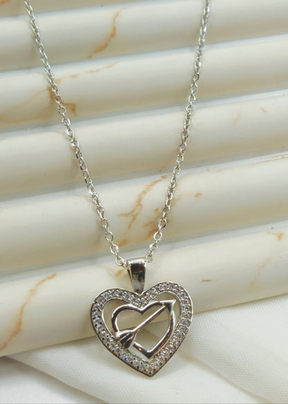 Silver Pave Heart with Arrow Pendant
