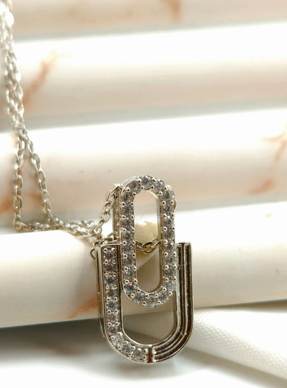 Silver Pave Interlocking Geometric Pendant