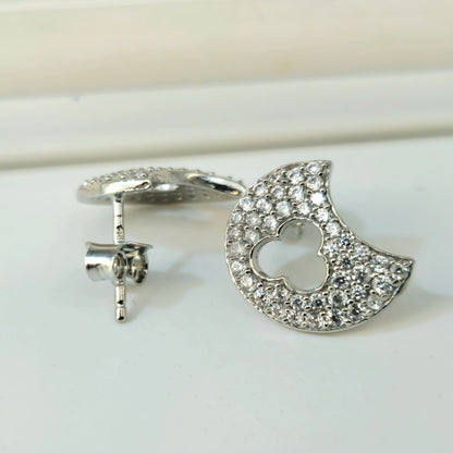 Silver Pave Quatrefoil Crescent Pendant Set