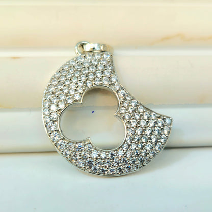 Silver Pave Quatrefoil Crescent Pendant Set