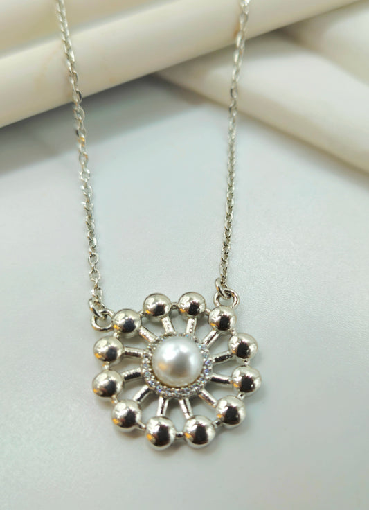 Silver Pearl Sunburst Medallion Pendant