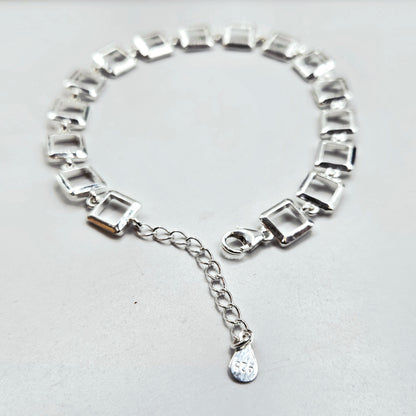 925 Sterling Silver Square Link Bracelet | Female Daily Wear Gift