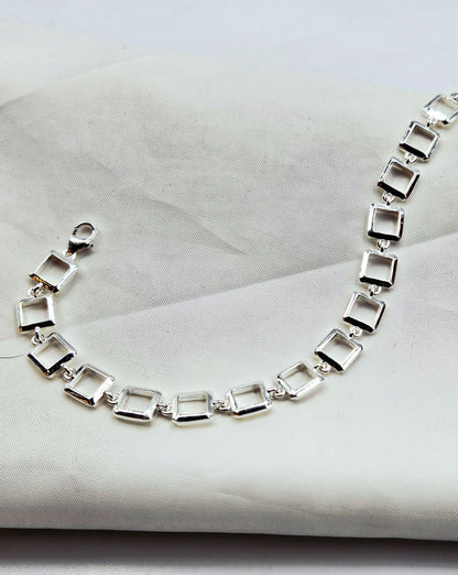 925 Sterling Silver Square Link Bracelet | Female Daily Wear Gift