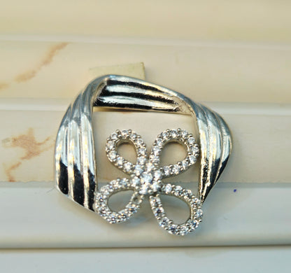 Silver Twisted Frame Pave Flower Pendant Set