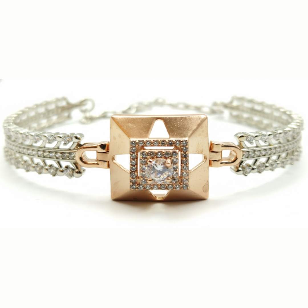 925 Silver Diamond-Styled Leaf Bracelet for Women