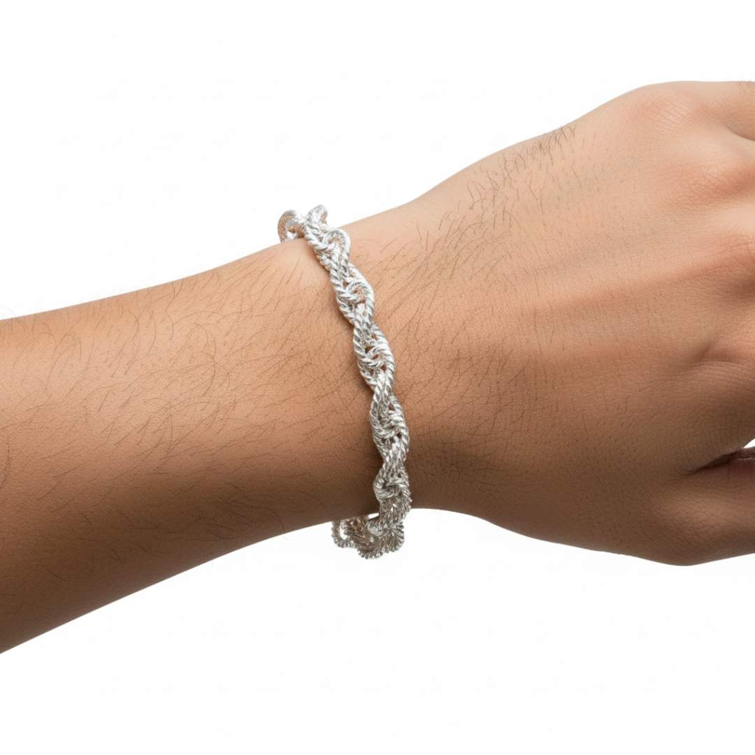 925 Sterling Silver Twisted Rope Bracelet for Men