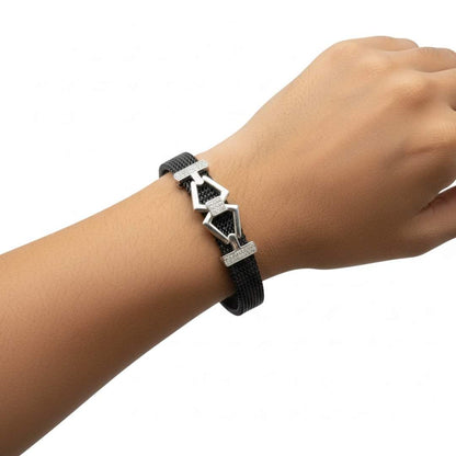 925 Sterling Silver Geometric Diamond Bracelet for Men | Party Wear