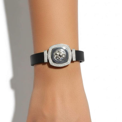 925 Sterling Silver Lion Crest Stretch Bracelet for Men
