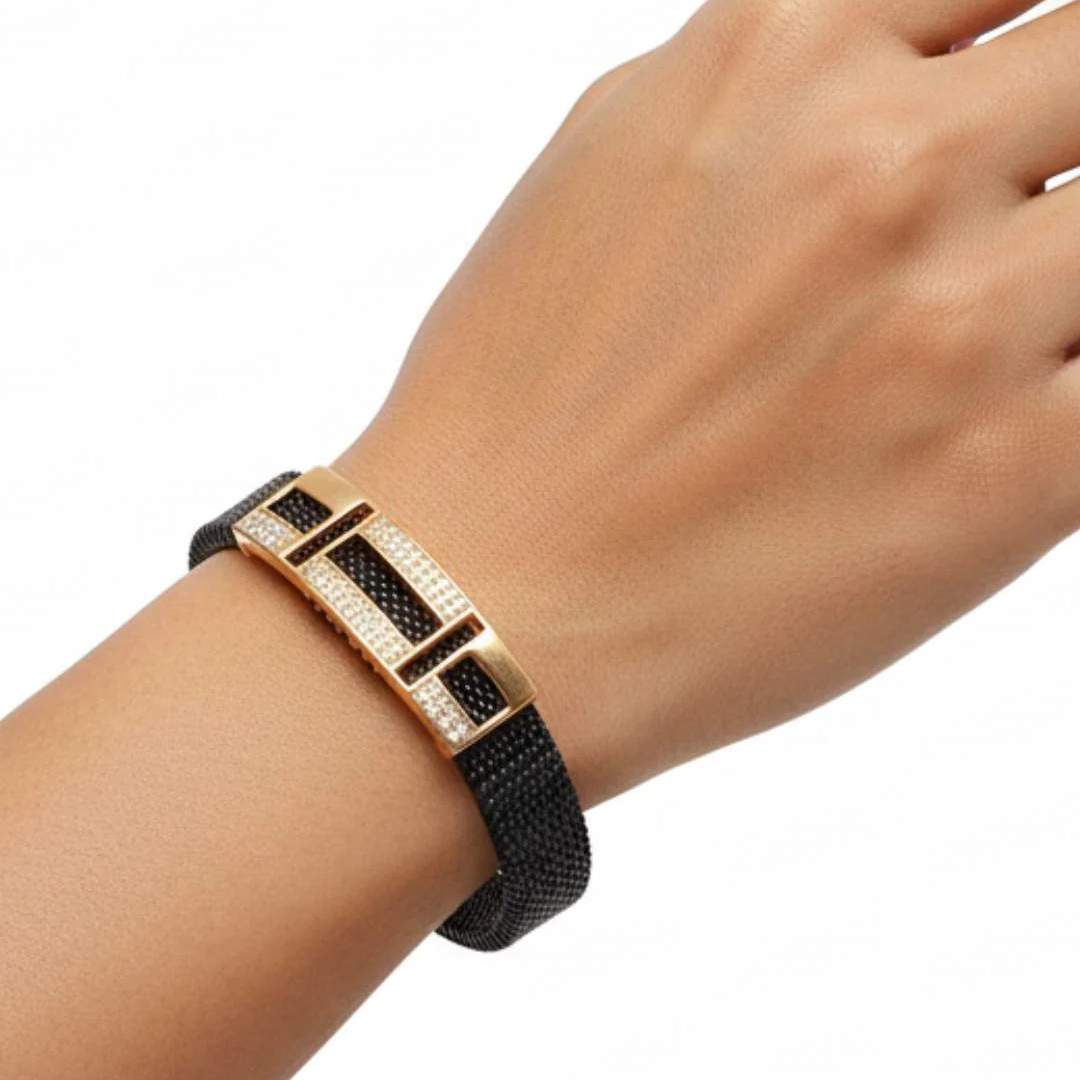 925 Sterling Silver Black Mesh Stretch Bracelet for Men