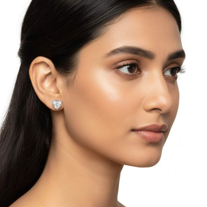 925 Sterling Silver Heart CZ Stud Earrings for Women