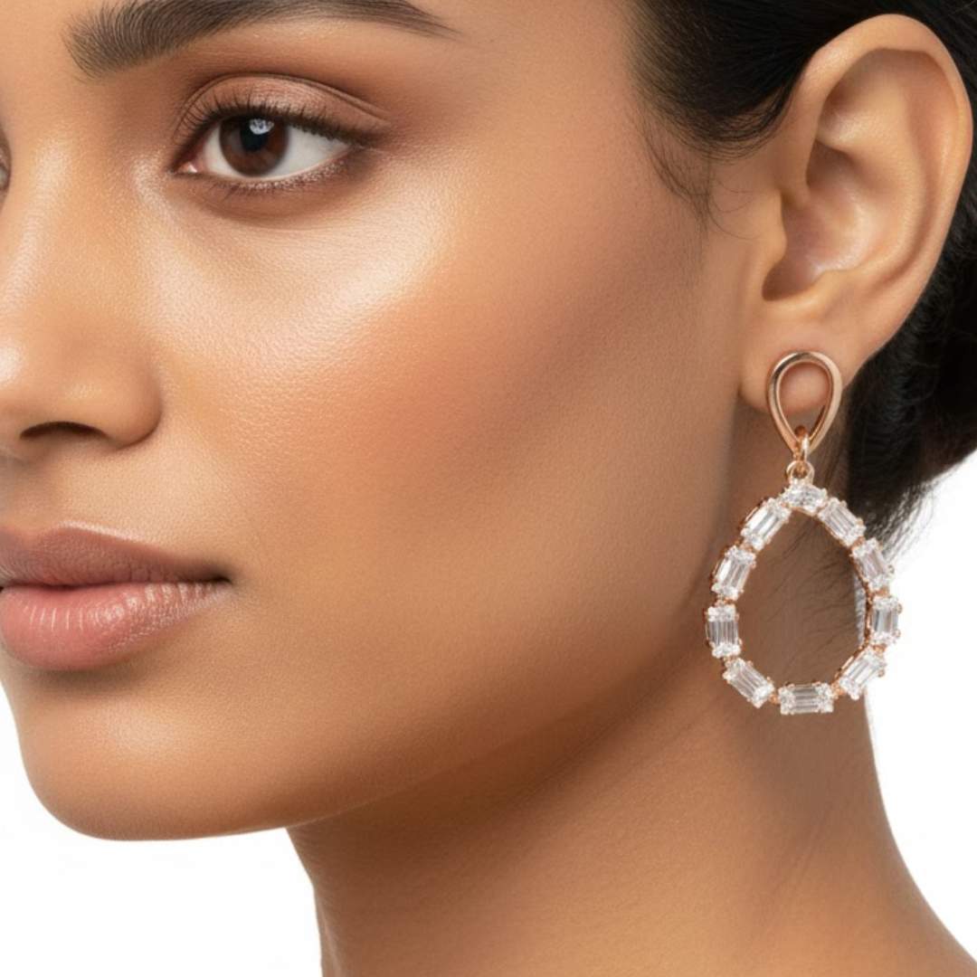 925 Sterling Silver Teardrop Baguette Earrings for Women