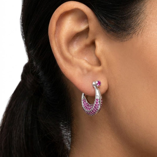 925 Sterling Silver Pave Ruby Huggie Hoop Earrings Unisex