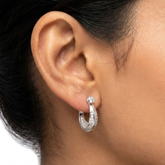 925 Sterling Silver Wide Pave Hoop Earrings Unisex