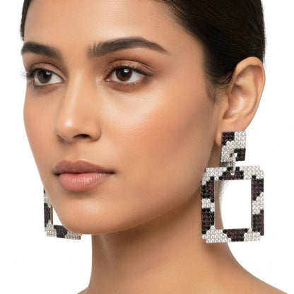 925 Sterling Silver Leopard Square Drop Earrings for Women