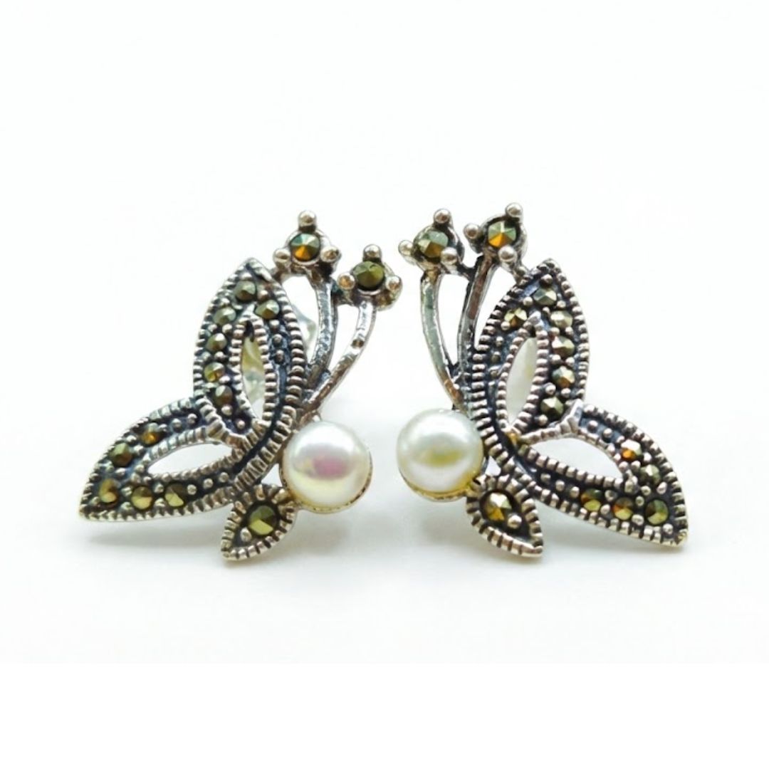 Silver Tone Crystal Butterfly Stud Earrings for Women | Gift