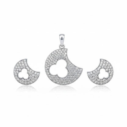 925 Sterling Silver Quatrefoil Crescent Pendant & Earrings Set