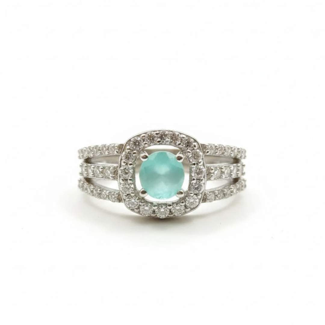 925 Sterling Silver Green Gemstone Halo Pave Split-Shank Ring