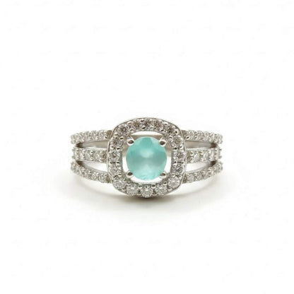 925 Sterling Silver Green Gemstone Halo Pave Split-Shank Ring