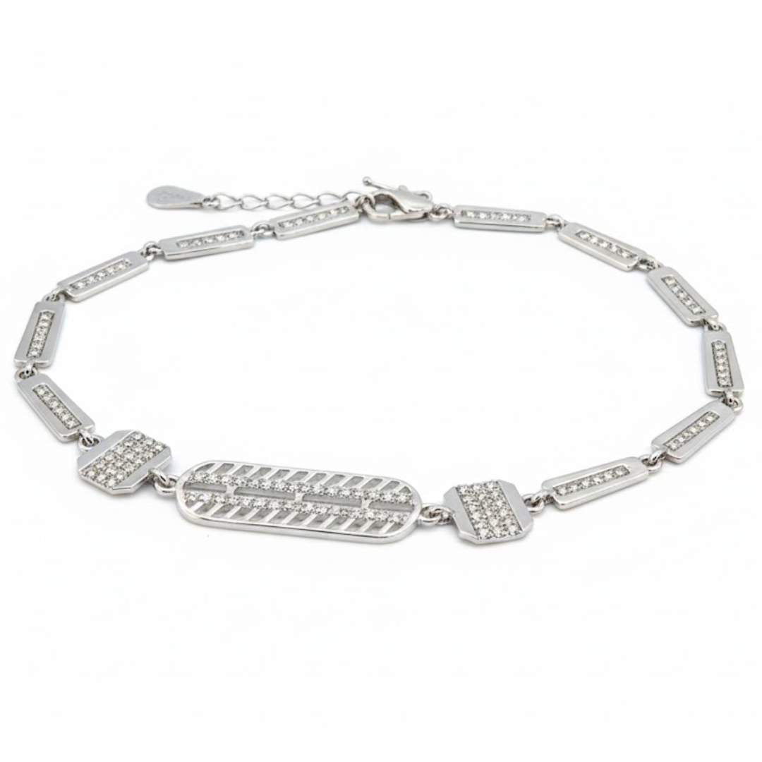 925 Sterling Silver Lattice Bar Bracelet for Women | CZ Accent