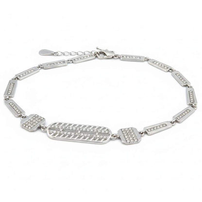 925 Sterling Silver Lattice Bar Bracelet for Women | CZ Accent