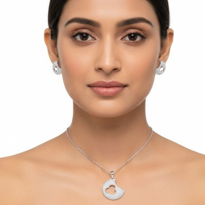925 Sterling Silver Quatrefoil Crescent Pendant & Earrings Set