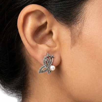 Silver Tone Crystal Butterfly Stud Earrings for Women | Gift