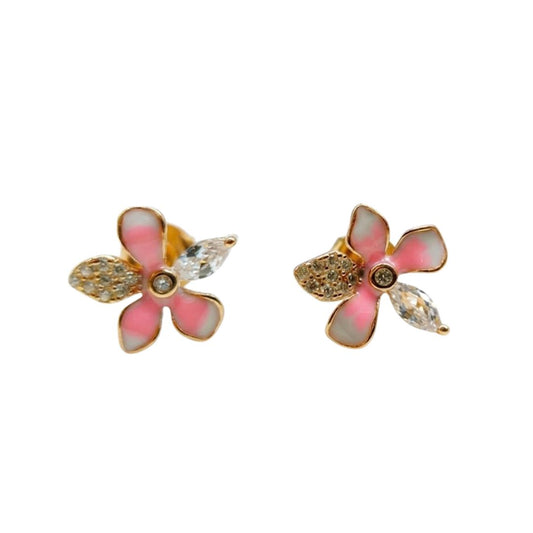 925 Sterling Silver Pink Blossom Crystal Flower Stud Earrings