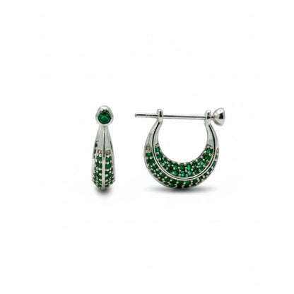 925 Sterling Silver Pave Green Gemstone Huggie Hoop Earrings Unisex