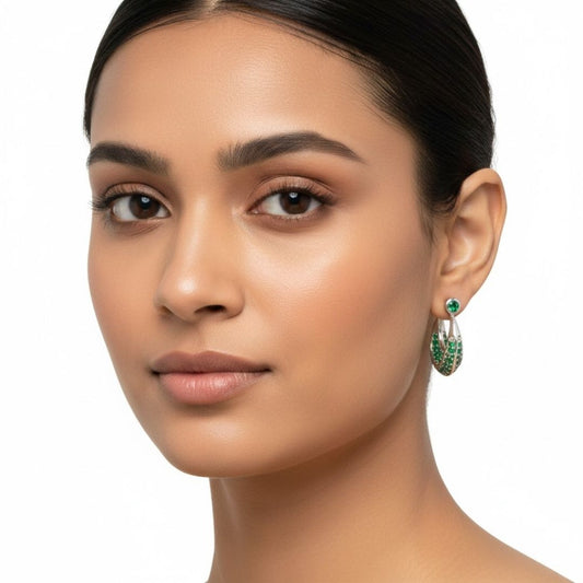 925 Sterling Silver Pave Green Gemstone Huggie Hoop Earrings Unisex