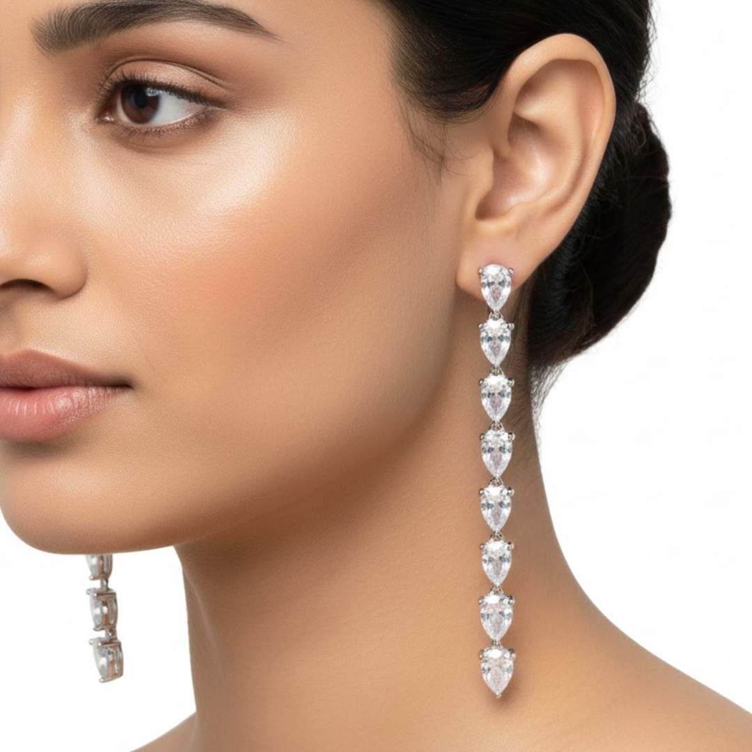 925 Sterling Silver Dewdrop Cascade Linear Earrings for Women