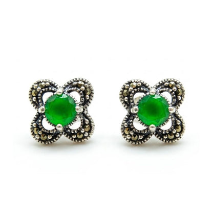 925 Sterling Silver Green Stone Round Stud Earrings for Women