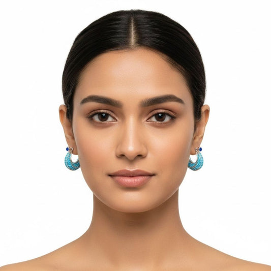 925 Sterling Silver Turquoise Pave Huggie Hoop Earrings Unisex