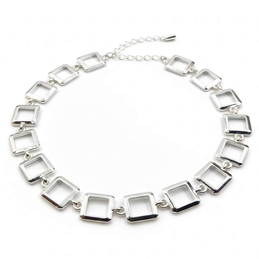 925 Sterling Silver Square Link Bracelet | Female Daily Wear Gift