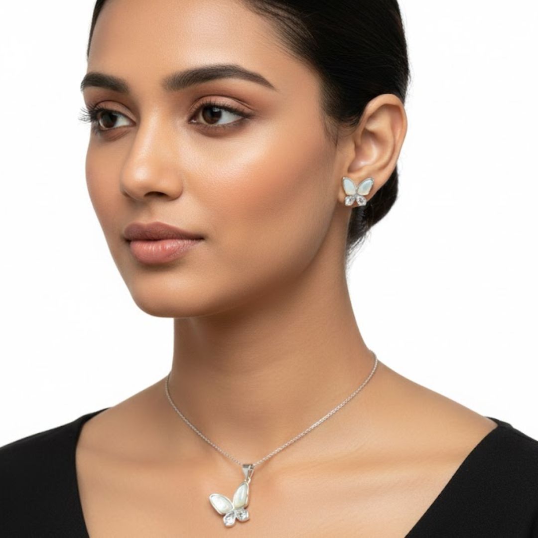 925 Sterling Silver Papillon Butterfly Pendant Set for Women