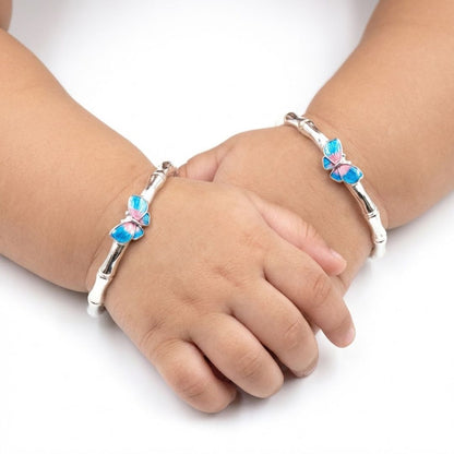 925 Sterling Silver Enamel Butterfly Bamboo Baby Bangles | Gift