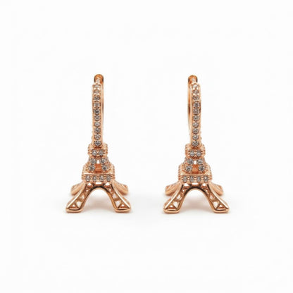 925 Sterling Silver Eiffel Tower Hoop Earrings for Women, CZ