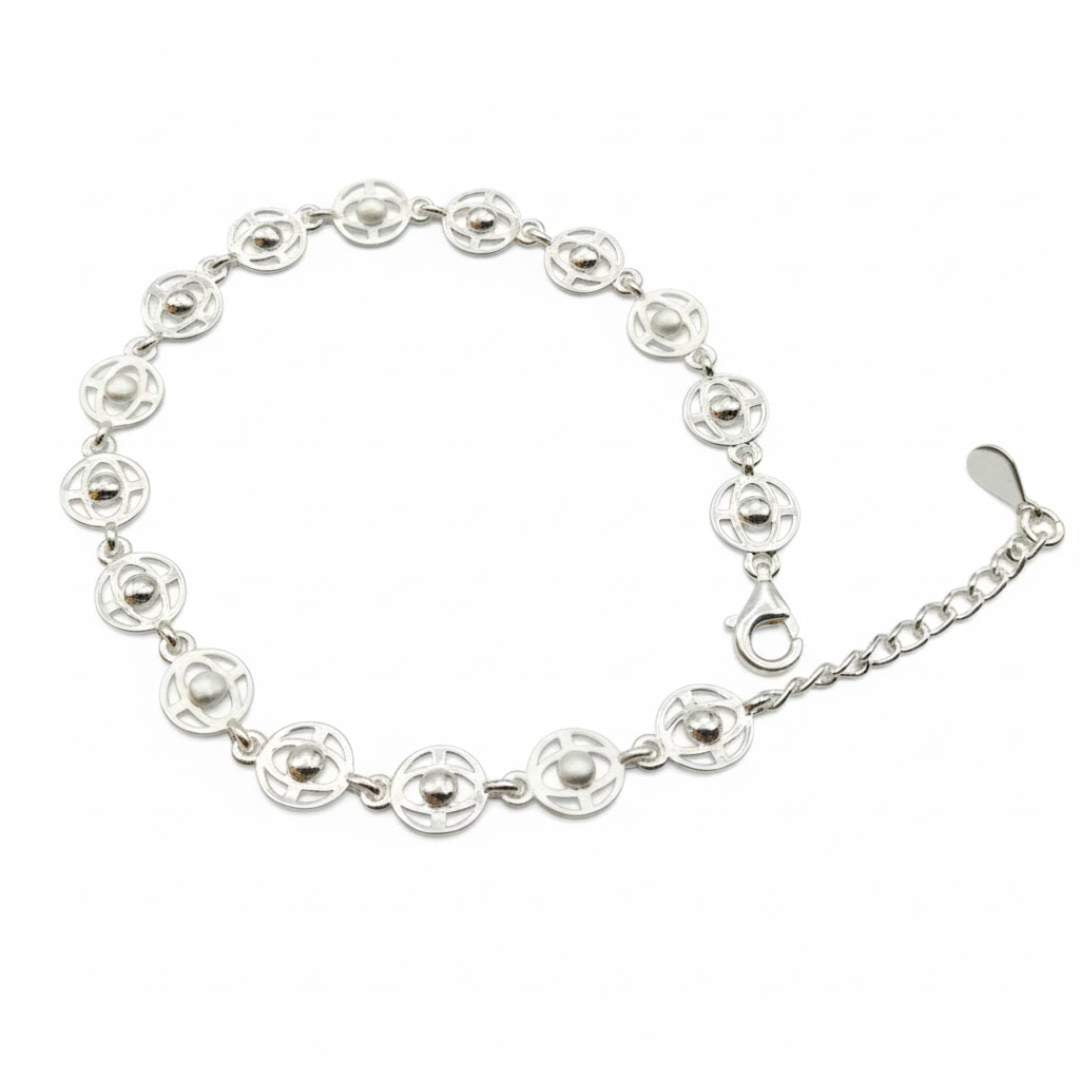 925 Sterling Silver Geometric Round Link Bracelet for Women