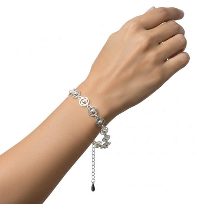 925 Sterling Silver Geometric Round Link Bracelet for Women