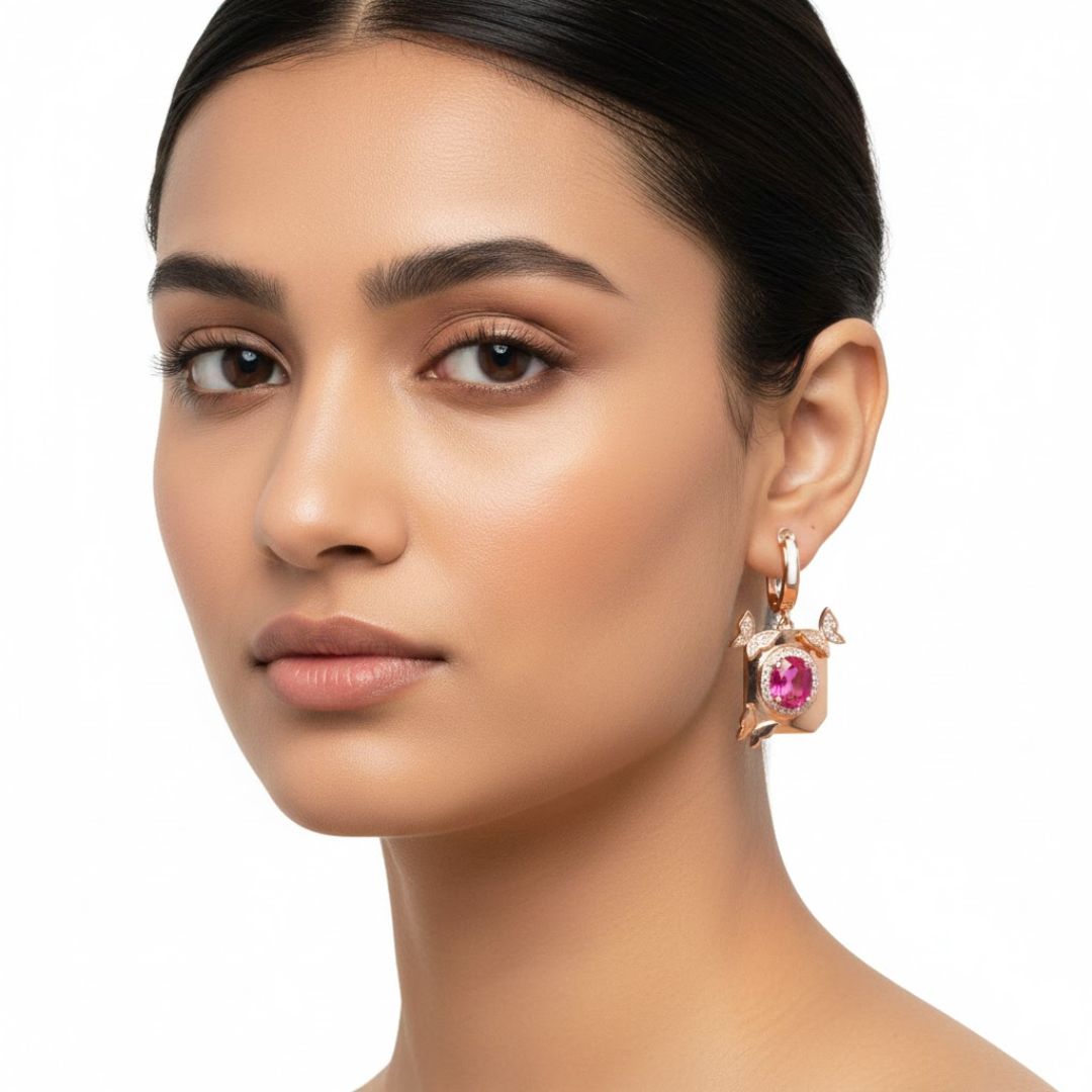 925 Sterling Silver Ruby Butterfly Hoop Earrings for Women