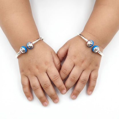 925 Sterling Silver Doraemon Enamel Baby Bangles for Unisex