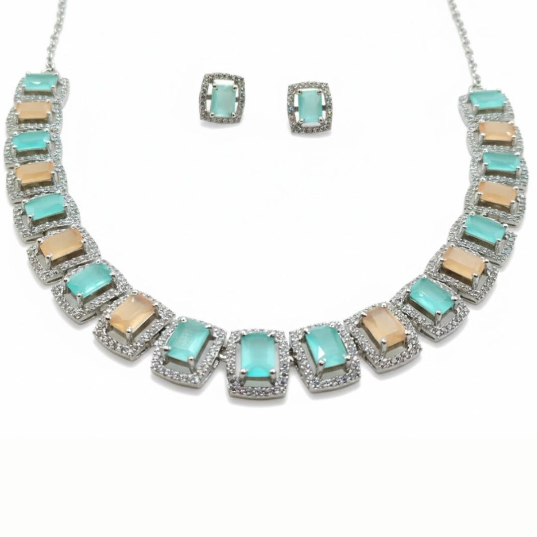925 Sterling Silver Aqua Peach Elegance Necklace for Women