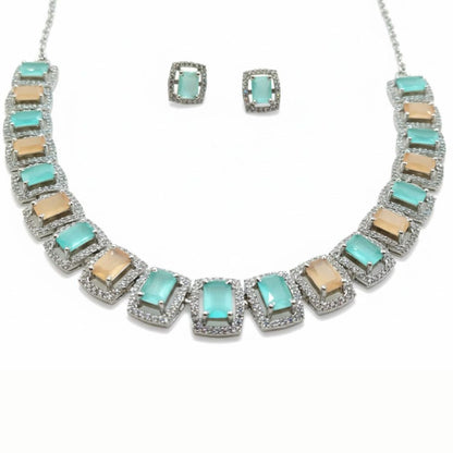 925 Sterling Silver Aqua Peach Elegance Necklace for Women