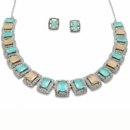 925 Sterling Silver Aqua Peach Elegance Necklace for Women