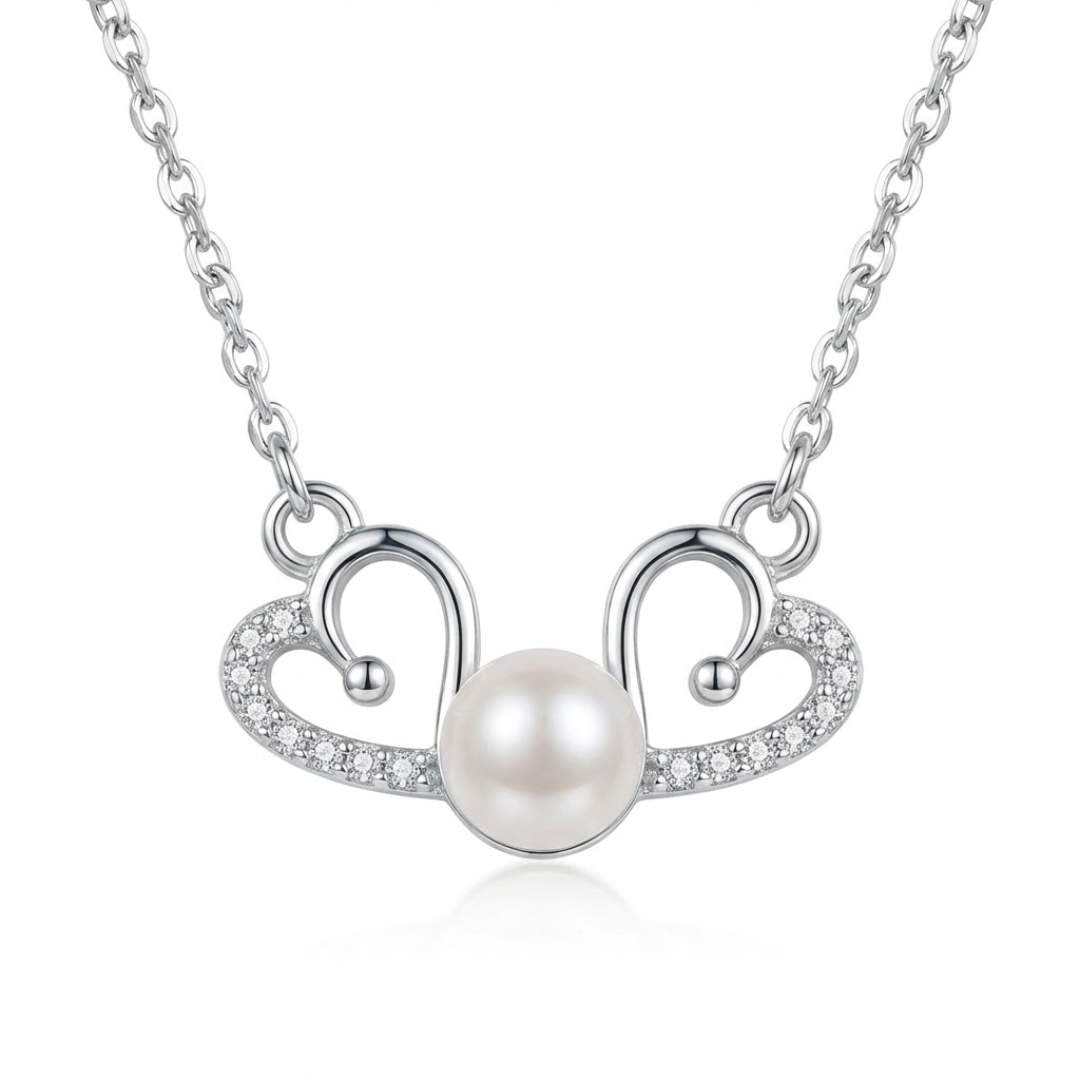 925 Sterling Silver Double Heart Pearl Pendant for Women